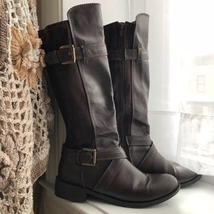 Brown Faux Leather and microfiber riding boots